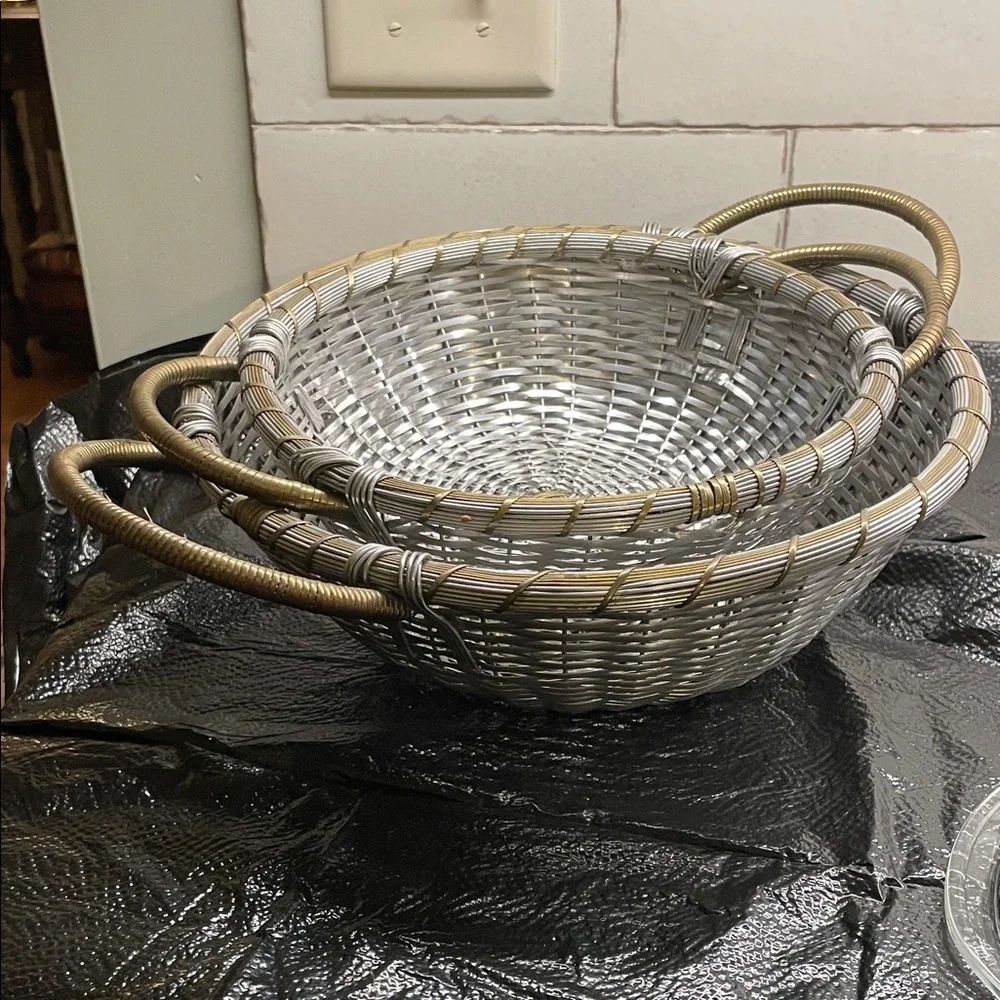 Versace Silver and Gold Woven Basket with Handles. - Picture 12 of 12